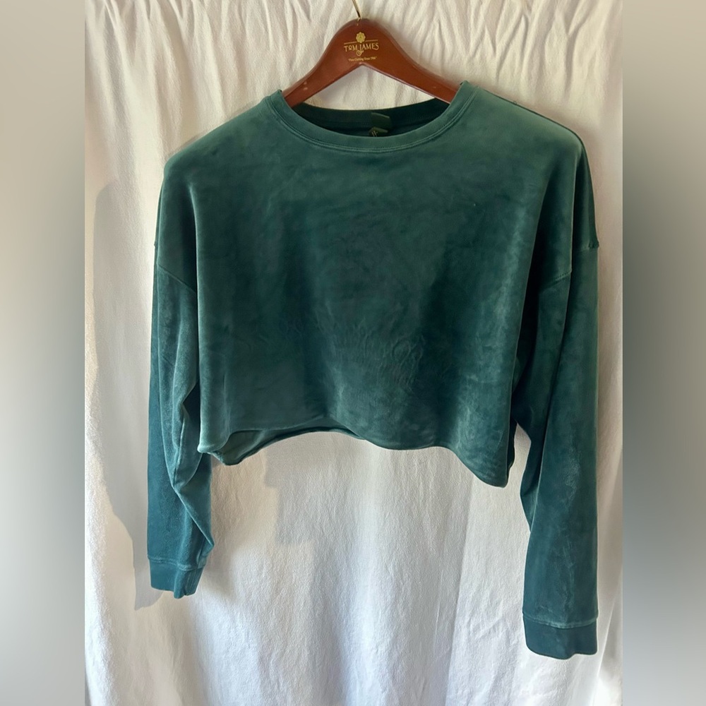 Wild Fable Teal Cropped Velour Sweater Crew Womens L - Picture 1 of 4
